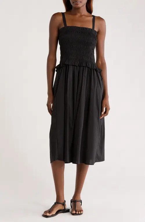 MELLODAY Smocked Midi Dress in Black at Nordstrom, Size Small | Nordstrom