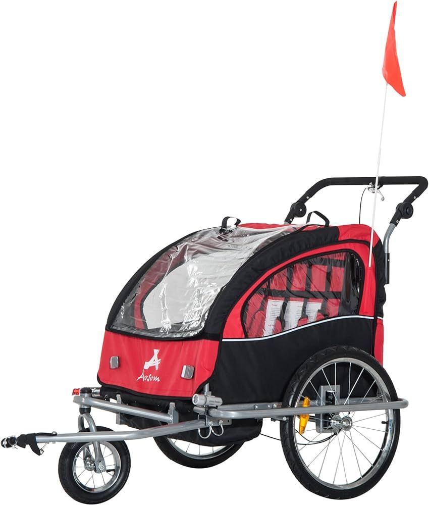 Aosom Elite 360 Swivel Double Child Two-Wheel Bicycle Cargo Trailer with 2 Harnesses | Amazon (US)