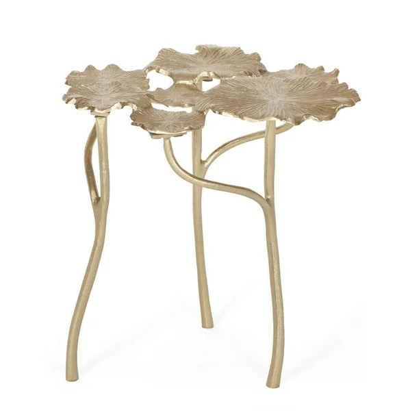 Noble House Kenwood Aluminum Handcrafted Leaf Pad Accent Table, Gold | Walmart (US)