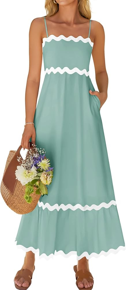 ZESICA Women's 2026 Summer Spaghetti Straps Sleeveless Backless Sundress Flowy Smocked Lace Swing... | Amazon (US)