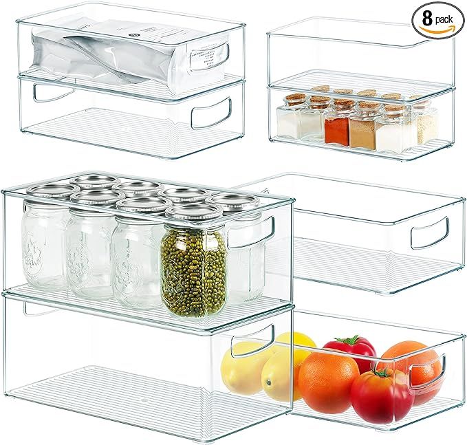 Qilinba Clear Storage Bins Stackable Plastic Containers for Organizing, 8 PACK Multi-size Organiz... | Amazon (US)