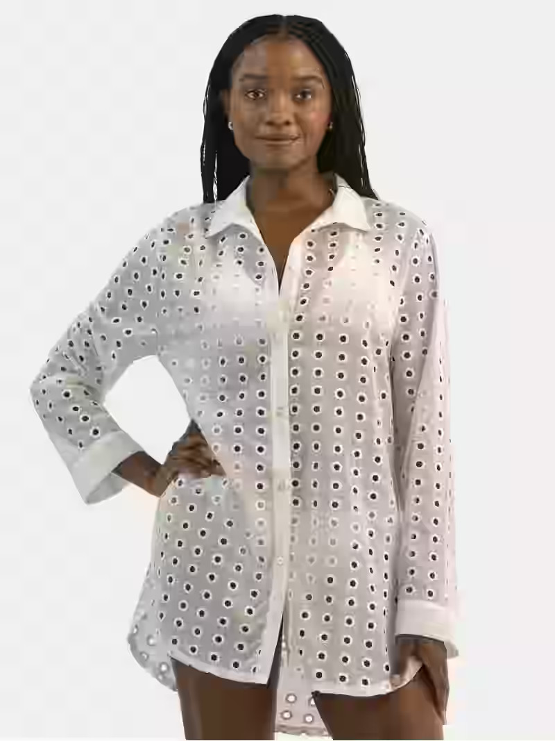 Time and Tru Women's and Women's Plus Eyelet Shirt Dress Coverup, Sizes XS-3X | Walmart (US)