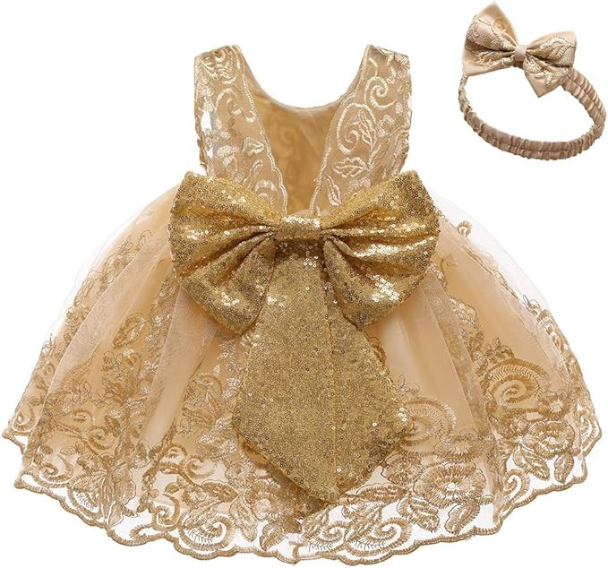 CMMCHAAH 0-6 Years Baby Girls Pageant Lace Embroidery Dresses Toddler Formal Dress with Headwear | Amazon (US)