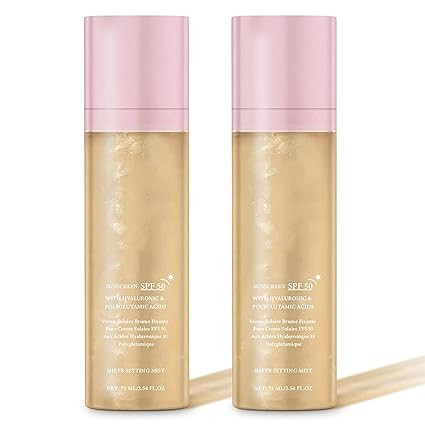 Sunglaze Sheer Setting Mist Sunscreen SPF 50, Broad Spectrum Shimmering Body Oil Mist, Hydrating ... | Amazon (US)