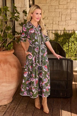 Green Floral Printed Midi Dress | Avara