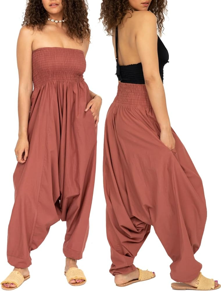 likemary Harem Pants Women Jumpsuit \u2013 2-in-1 Strapless Romper Converts into Comfy Boho Ballo... | Amazon (US)