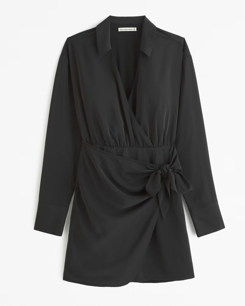 Long-Sleeve Drapey Shirt Dress | Abercrombie & Fitch (US)