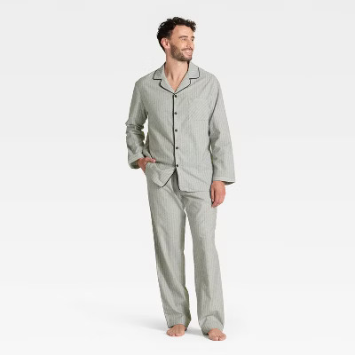 Men's Flannel Pajama Set - Goodfellow & Co™ Black Stripe L | Target