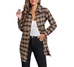 ELESOL Women's Shacket Jacket Women Long Plaid Shirts Fall Flannel Shirts Cotton Roll Up Long Sle... | Amazon (US)