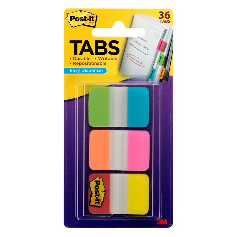 Post-it Tabs, 1" Wide Aqua, Yellow, Pink, Red, Green, Orange, 36 Tabs | Walmart (US)