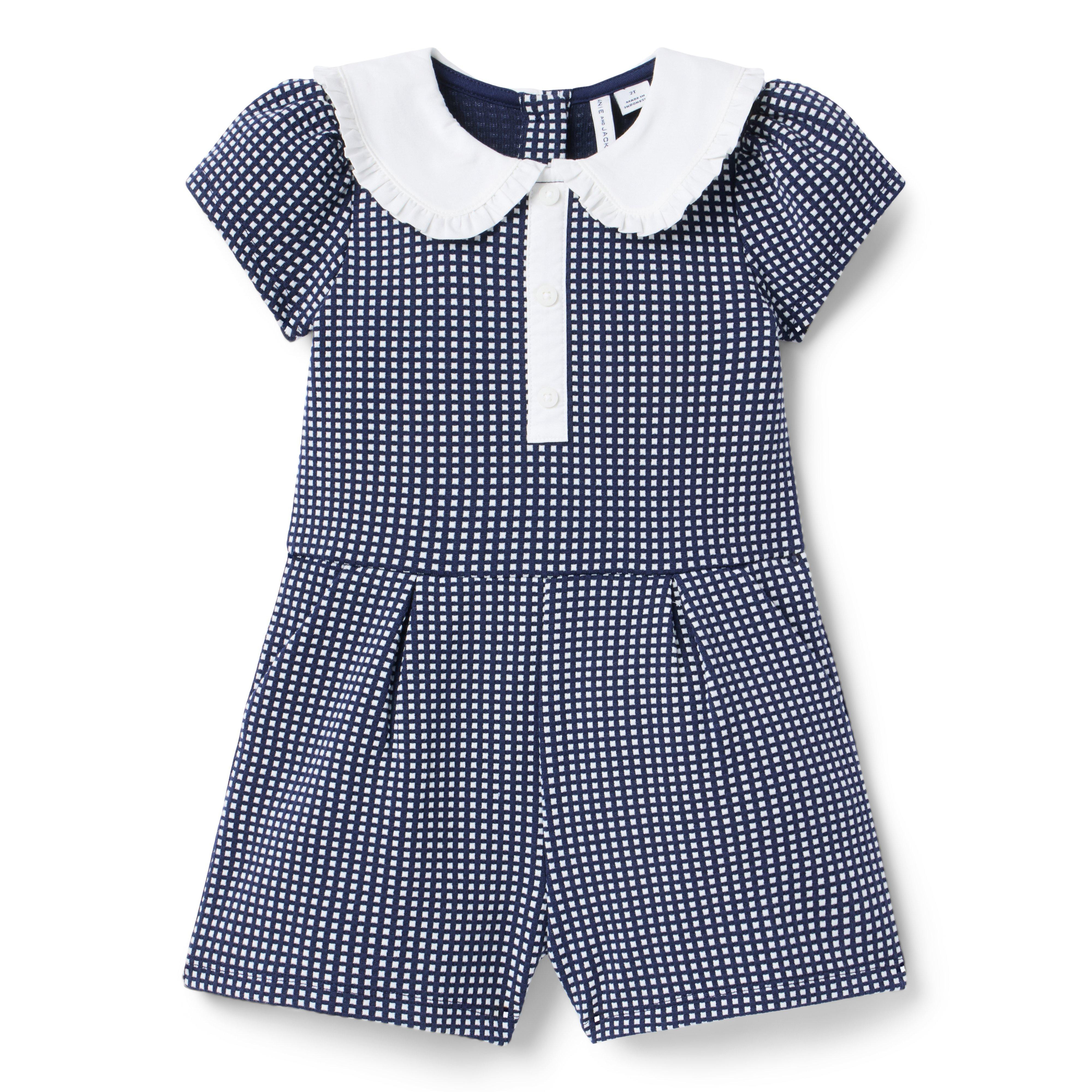 Janie and Jack | Gingham Jacquard Romper - Navy / 18-24m | Janie and Jack