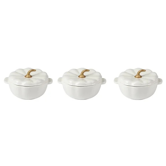 The Pioneer Woman .5 Quart Pumpkin Stoneware Mini Cocottes with Lids, Linen, Set of 3 | Walmart (US)