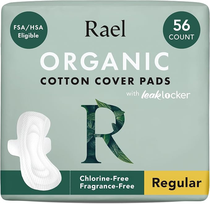 Rael Organic Cotton Cover Sanitary Pads for Women Moderate (Regular, 56 Ct) | Amazon (US)