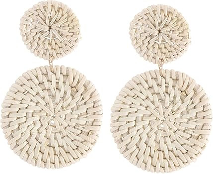 Ladies Handmade Rattan Earrings - Tassel A Type Straw Wicker Earrings Bohemian Geometry Earrings ... | Amazon (US)