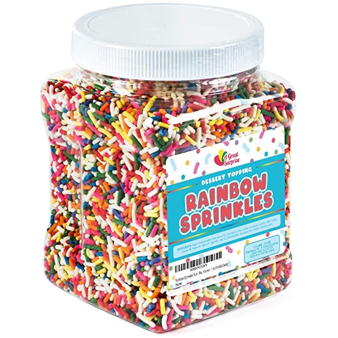 Rainbow Sprinkles Bulk - Rainbow Jimmies in Resealable Container - 1.6 LB Bulk Candy | Amazon (US)
