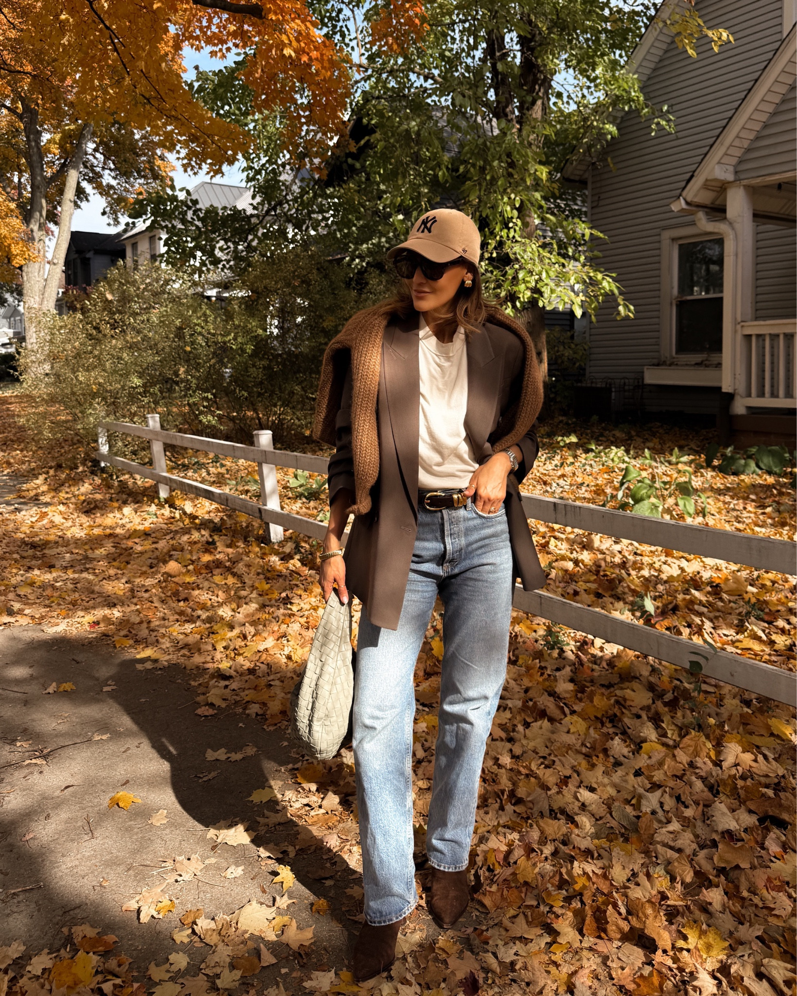 Fall outfit on repeat! Both jeans and blazer fit oversized so I sized down to a 25 on jeans and xxs on blazer! Blazer is under $55 and top notch quality, tee is menswear XS 

#LTKStyleTip #LTKSeasonal #LTKFindsUnder100