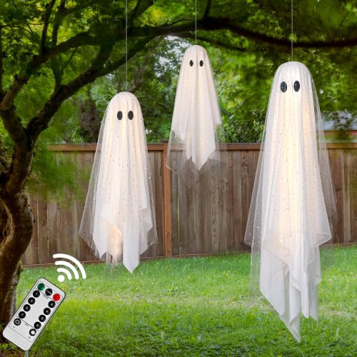 AYGXU Halloween Decorations outdoor/indoor-3pcs Hanging Ghost Decor with Light,Halloween Ornaments,Hallowee n Decor for Porch,Tree,Yard,Window,Garden | Amazon (US)