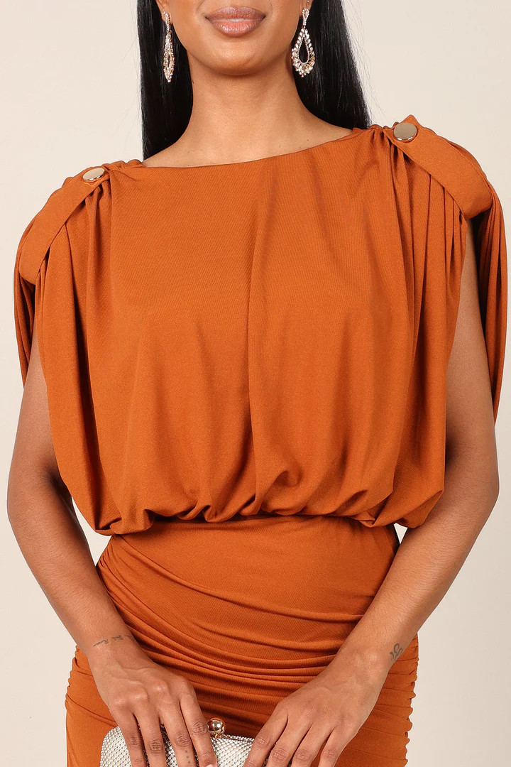 Roma Open Back Drape Midi Dress - Cognac | Petal & Pup (US)