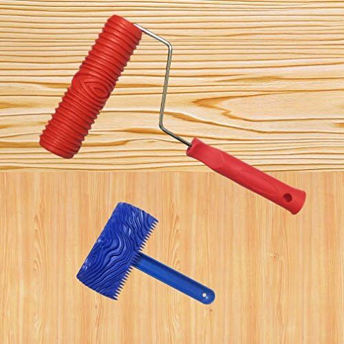 SYROVIA 2 Pcs 3.9" Graining Painting Tool with Handle + Rubber 7" Empaistic Wood Pattern Paint Ro... | Amazon (US)