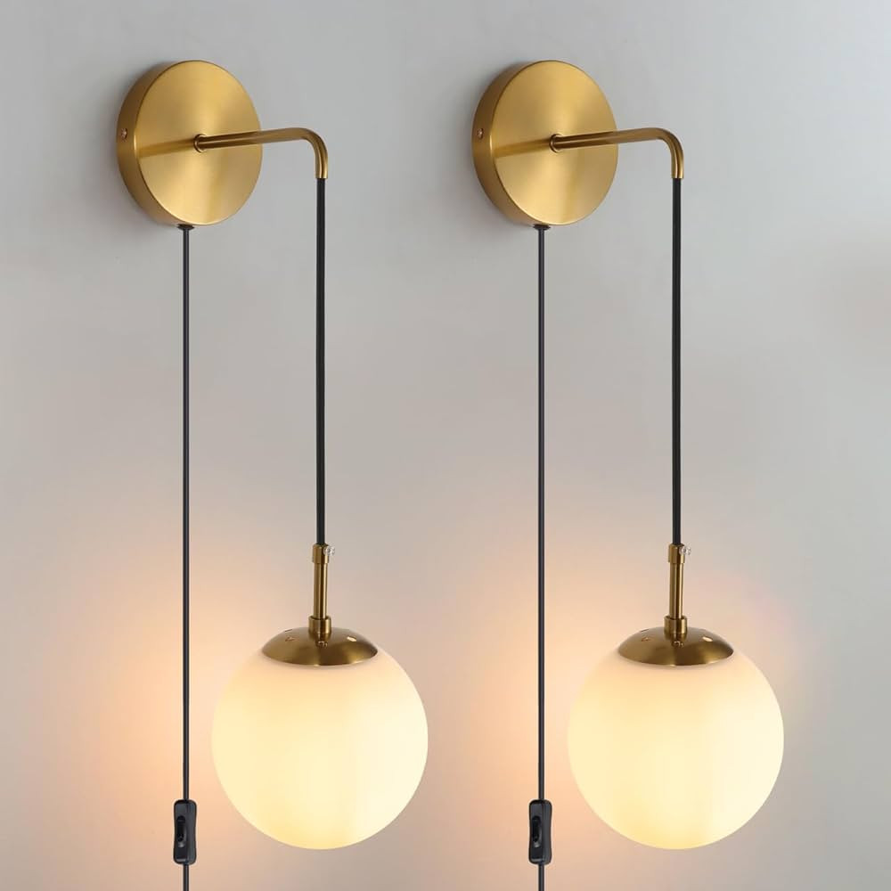 Wall Sconces Set of Two Plug in Wall Sconces Brushed Brass Gold Wall Lamp with Cord Wall Sconce P... | Amazon (US)