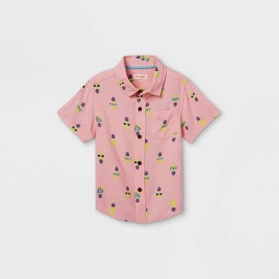 Toddler Boys' Pineapple Print Challis Woven Short Sleeve Button-Down Shirt - Cat & Jack™ Pink | Target