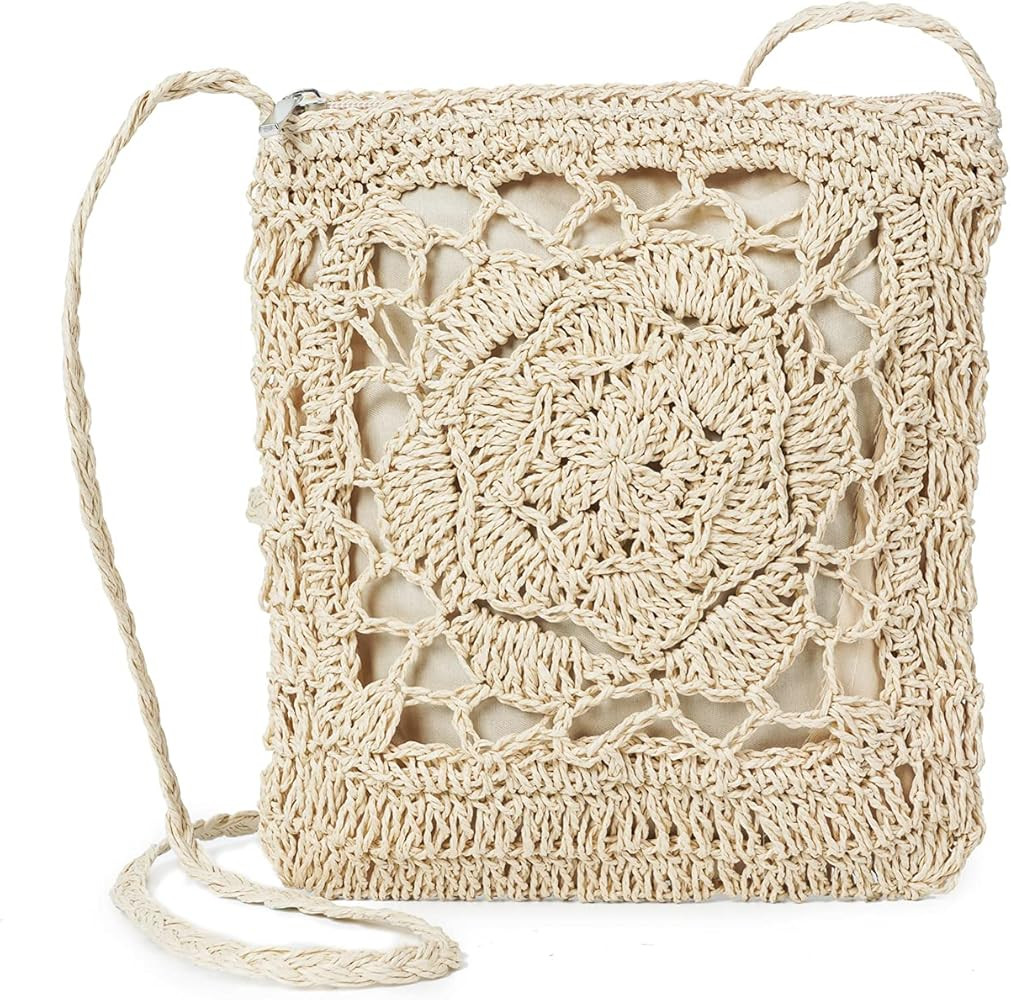 Straw Crossbody Bags, JOSEKO Women Weave Shoulder Bag Summer Beach Wicker Purses | Amazon (US)