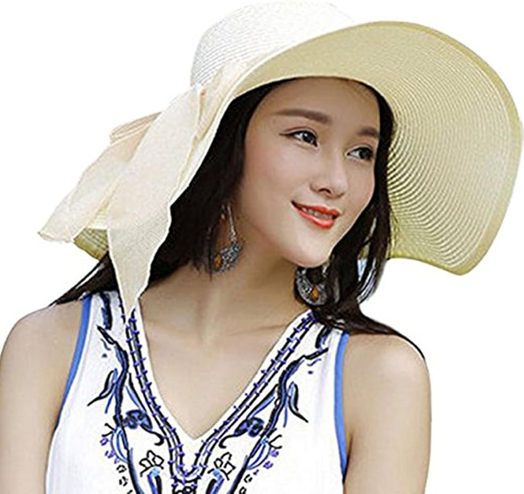 DRESHOW Beach Hats for Women Big Straw Wide Brim Summer Hat Floppy Foldable Roll up Cap Sun Hat U... | Amazon (US)