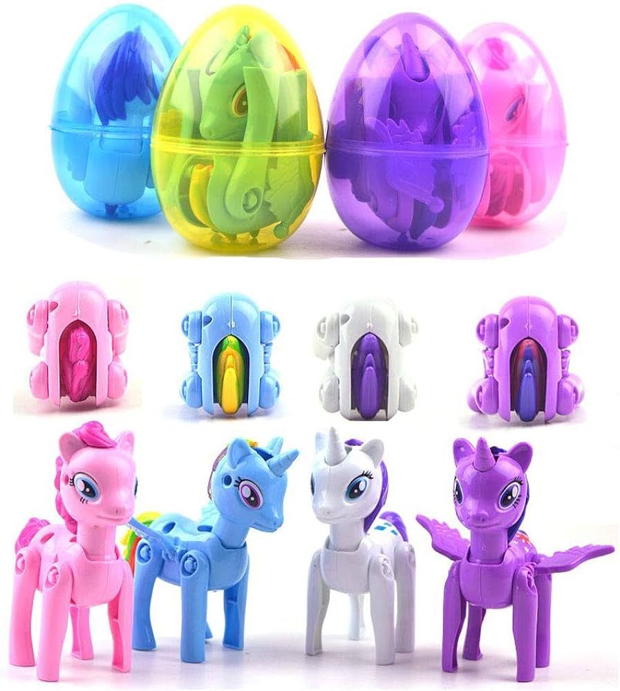 QINGQIU 4 Pack Jumbo Unicorn Deformation Easter Eggs with Toys Inside for Kids Boys Girls Toddler... | Amazon (US)