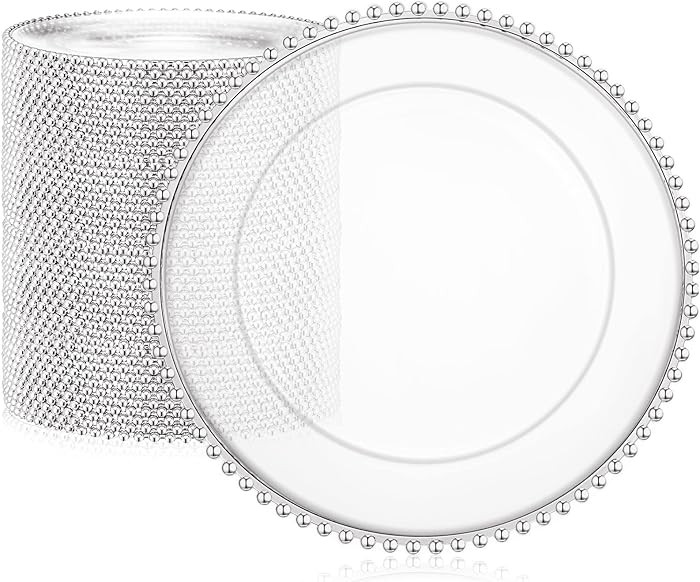 Gerrii 50 Pcs Beaded Charger Plates 13 Inch Clear Charger Plates with Beaded Rim Dinner Table Dec... | Amazon (US)