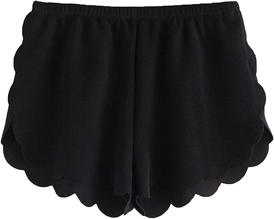 MakeMeChic Women's Casual Elastic Waist Scalloped Summer Beach Lounge Shorts | Amazon (US)