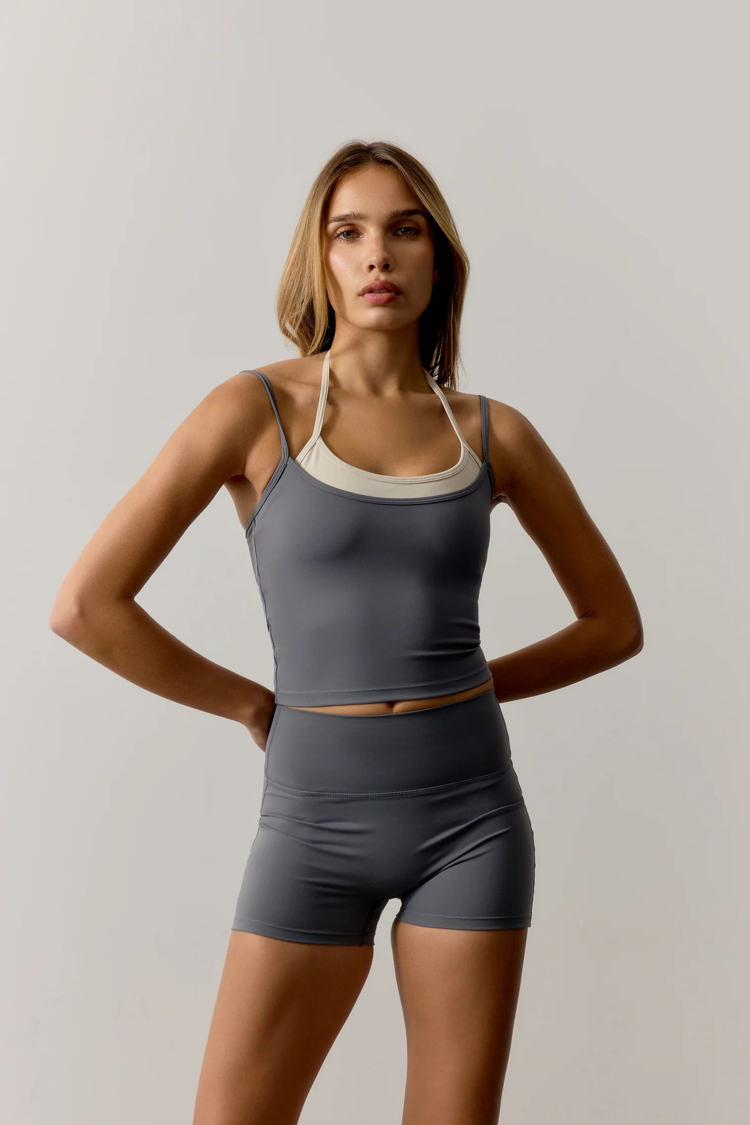 SCULPTING STRETCH DOUBLE LAYER SPORTS BRA - GRAPHITE | The Couture Club