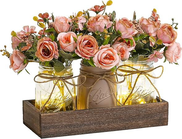 3 Pcs Mason Jar Centerpiece Table Decorations for Dining Table Decor Farmhouse Coffee Table Decor... | Amazon (US)