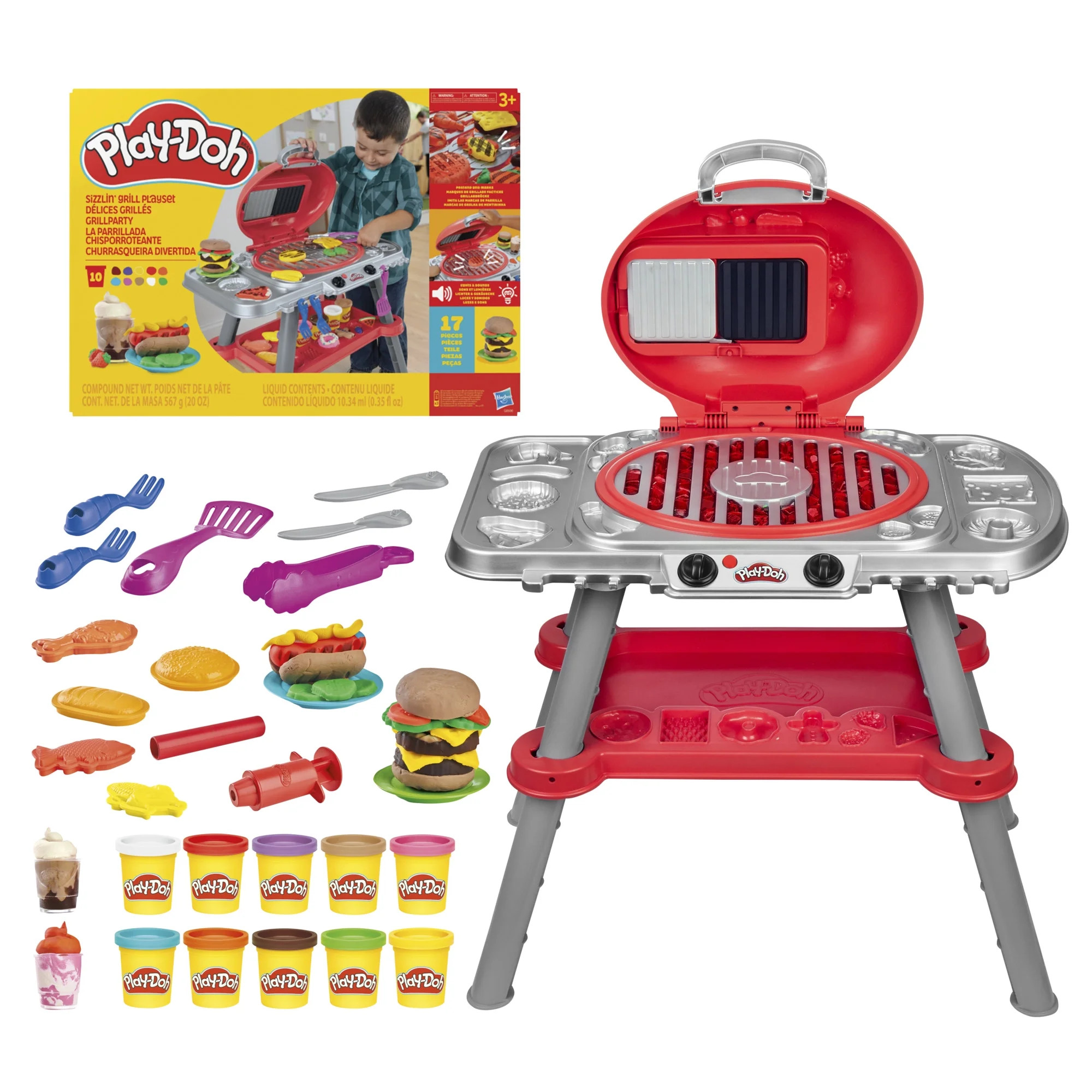 Play-Doh Sizzlin' Grill Playset with Lights & Sounds, 17 Accessories, Play Kitchen Toys, Holiday ... | Walmart (US)