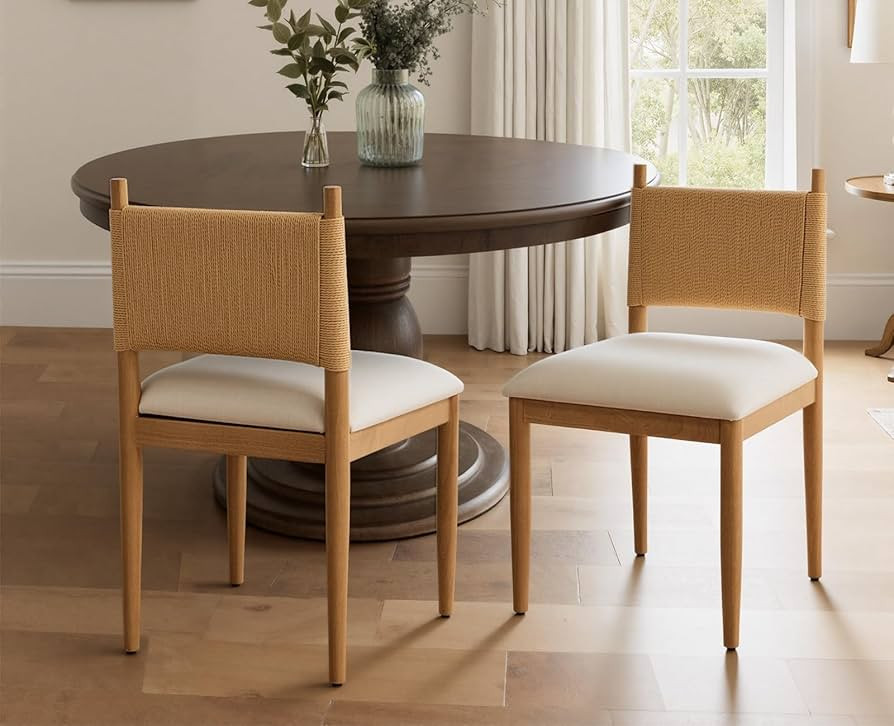 EALSON Mid Century Modern Dining Chairs Set of 2 Wooden Dining Room Chairs with Woven Back Comfor... | Amazon (US)