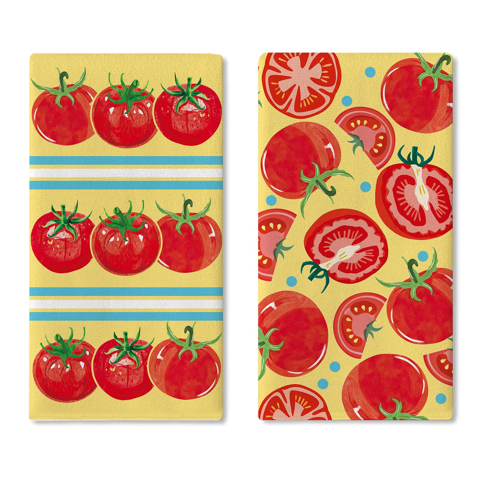 Croar Tomato Yellow Kitchen Dish Towels Set of 2, Vegetable Fruit Polka Dots Stripes Drying Hand ... | Amazon (US)