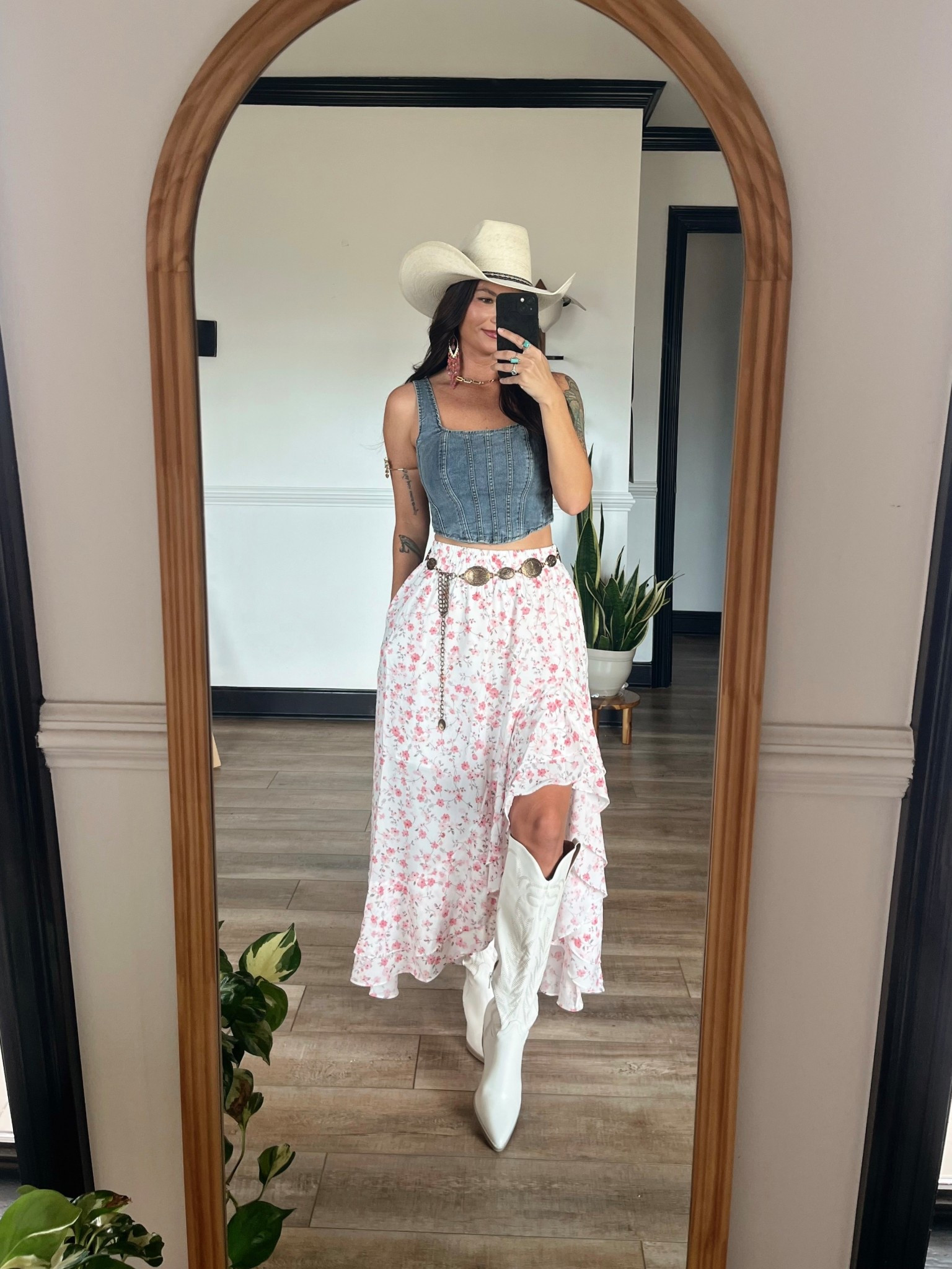 Stretchy denim corset top paired with maxi skirt! Love the side slit and pockets. Wearing xs top and small skirt! 

#LTKSeasonal #LTKFestival #LTKootd