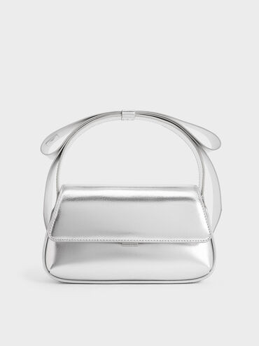 Silver Leather Metallic Bow Top-Handle Bag | CHARLES & KEITH | Charles & Keith US
