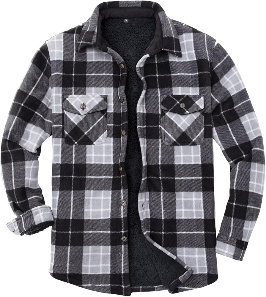 ThCreasa Mens Sherpa Fleece Lined Flannel Shirt Jacket Warm Button Down Plaid Shirt-Jac | Amazon (US)