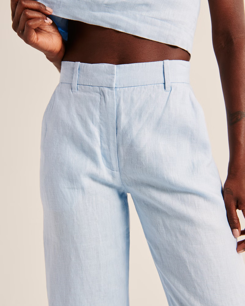 Premium Linen Flat Front Wide Leg Pant | Abercrombie & Fitch (US)
