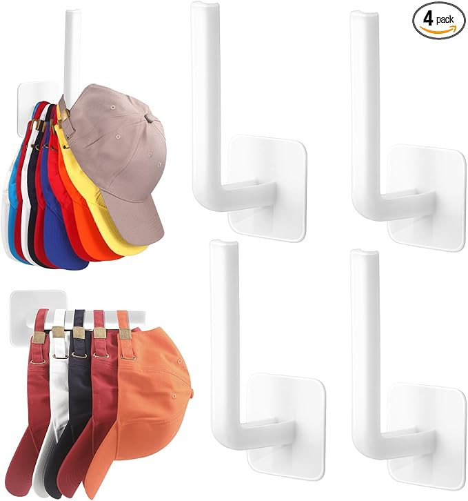 Hat Hooks for Wall, 4 Pcs Adhesive Hat Hangers Organizer Holder for Closet/Door, Multi-Purpose St... | Amazon (US)