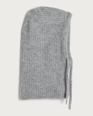 F&F Knitted Ribbed Drawstring Hooded Snood with Wool in Grey | Tesco F&F