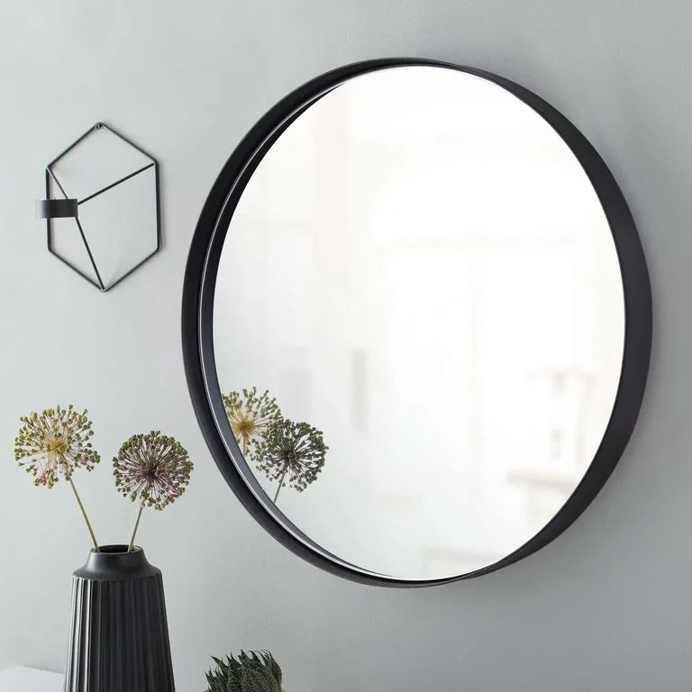Clavie Wall Mirror Round Bathroom Mirrors Modern Stainless Steel 24"x24" Black | Walmart (US)