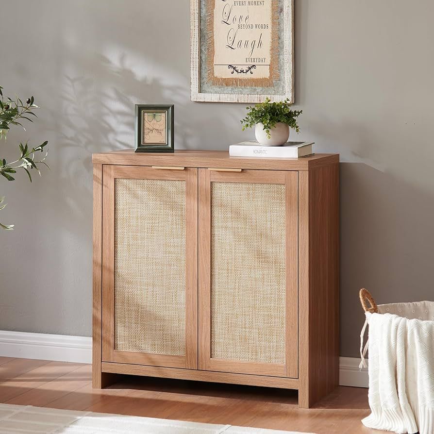 OAKHAM HOME Hampstead Storage Cabinet Sideboard with Rattan Doors, Buffet Kitchen Cabinet with Ad... | Amazon (US)