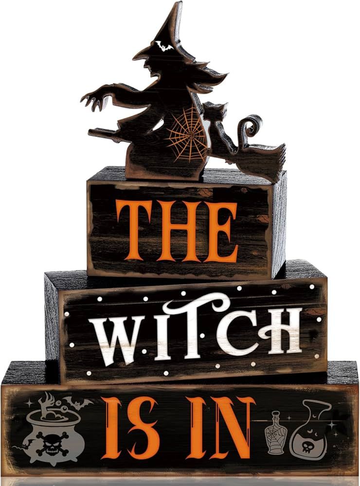 4 Pcs Halloween Decor for Home Witch Brew Pumpkin Wooden Signs with Sayings Halloween Tiered Tray... | Amazon (US)