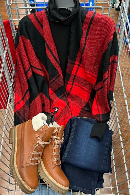 Walmart outfit idea with this plaid poncho, on rollback for $18! Straight leg jeans are a nice find, no distressing, go with your “bigger size” if between

#LTKstyletip #LTKfindsunder50 #LTKover40