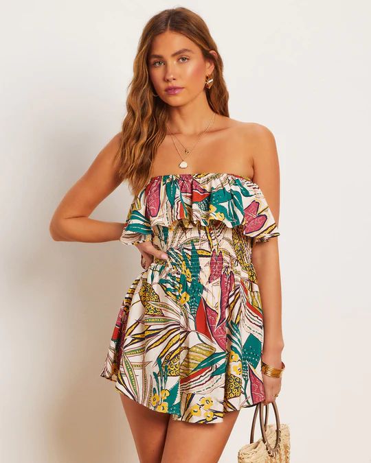Sherry Tropical Strapless Smocked Romper | VICI Collection