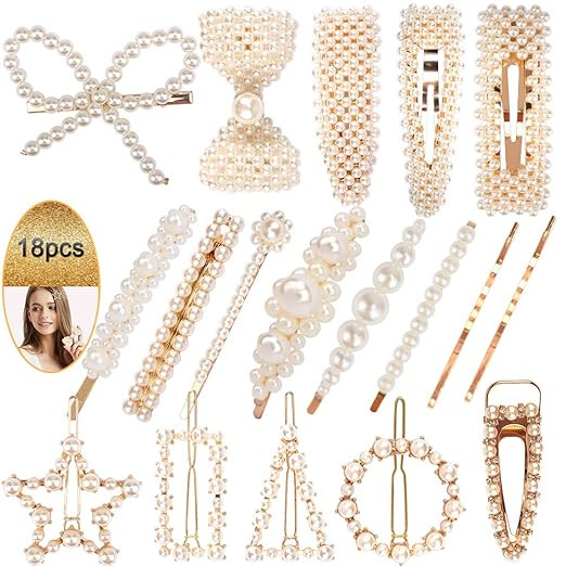 ANBALA Pearl Hair Barrettes for Women Girls, 18pcs Artificial Pearl Hair Clips Geometric Barrette... | Amazon (US)