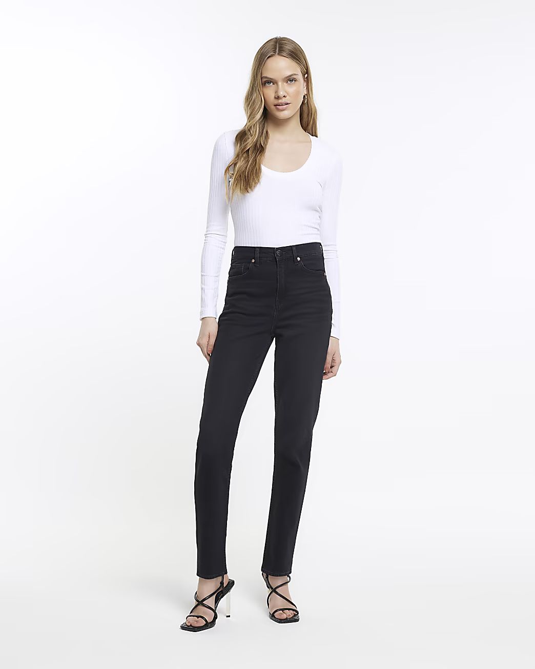 Black high waist slim mom jeans | River Island (UK & IE)