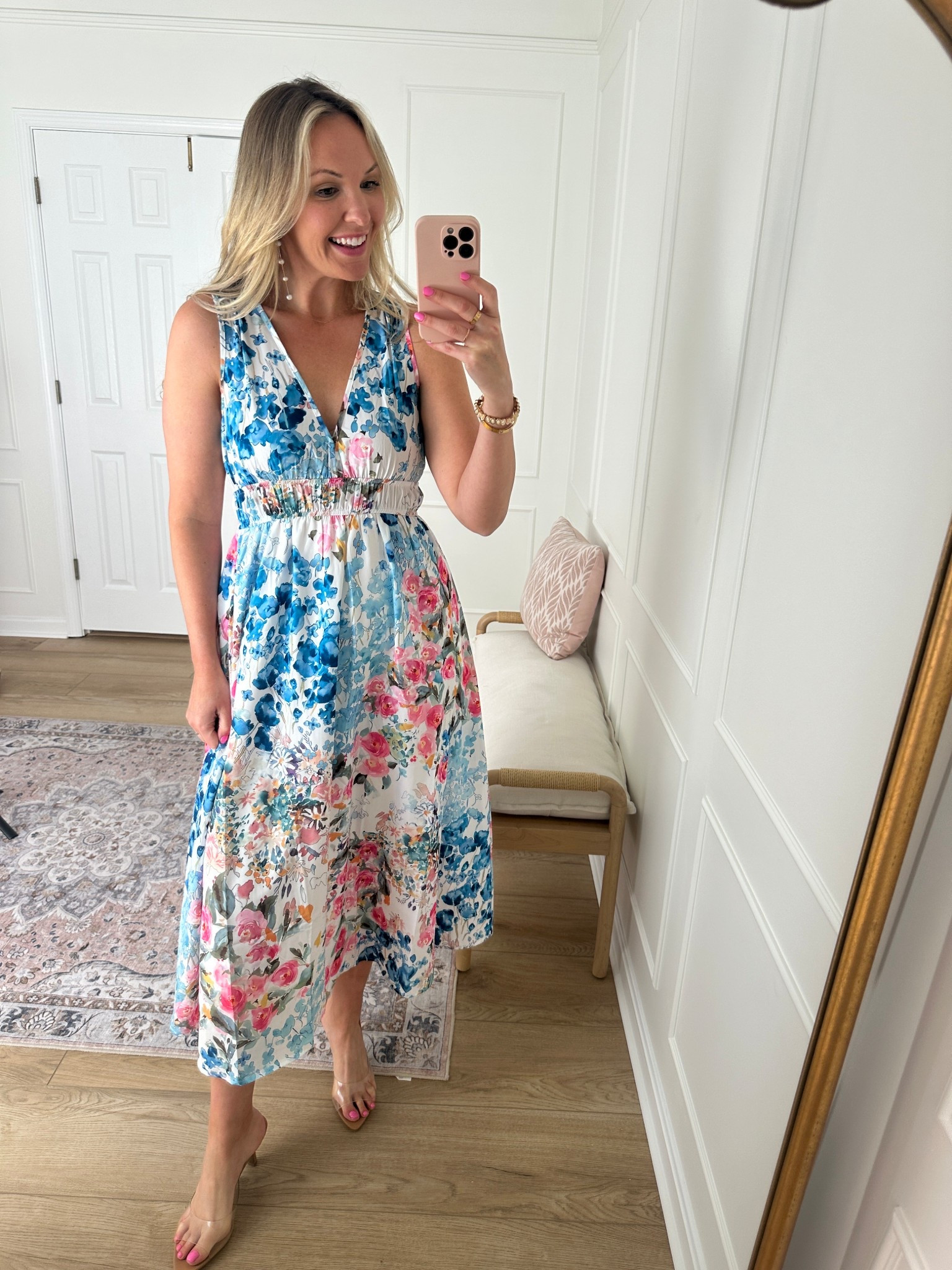 Love all the floral colors of this dress! Spring fashion - wearing a med 

#LTKStyleTip #LTKMidsize #LTKSeasonal