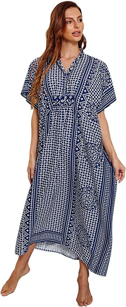 Drvitor Womens Ethnic Print Kaftan Dresses,Beach Maxi Cover Up Long Loose Batwing Sleeve Swimsuit... | Amazon (US)
